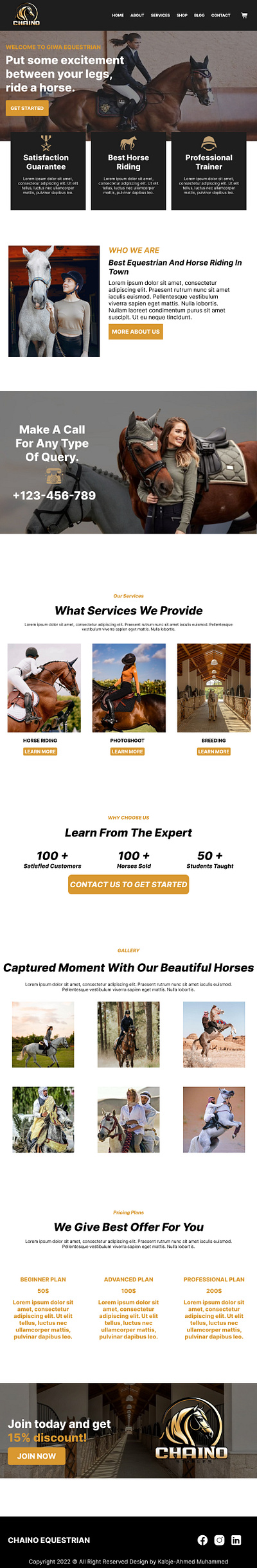 Equestrian Site Landing Page ui