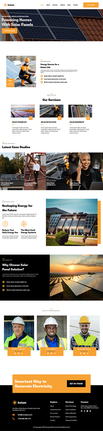 Solar panel company site landing page ui ux web design