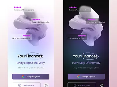 Welcome Screen [Light/Dark Mode ] ai app app inspiration app screen dark mode defi defi inspiration finances financial inspiration futuristic futuristic concept glass glassmorphism inspiration light mode login screen reviews ui web3 web3 design welcome screen