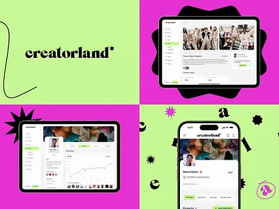 Creatorland – Gen Z Influencer App Design app app home page app landing page best app design content creator core app dashboard creator dashboard gen z influencer app influencer dashboard influencer illustration influencer landing page influencer logo influencer marketing influencer website mobile app design modern app ui social media influencer web app web dashboard