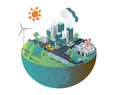 Smart city with cloud server and solar panels communication