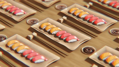 Sushi Toon 3d 3d art 3d artwork blender blender 3d blender3dart blendercycles design food illustration