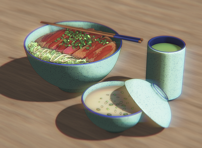 Gyudon Set Meal 3d 3d art 3d artwork blender blender 3d blender3dart blendercycles design illustration