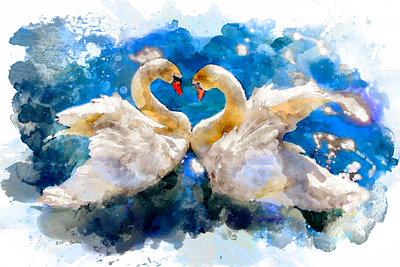 Pair of Swans, 2021 digital painting illustration photoshop