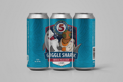 5BB Giggle Shark IPA Label Mockup badge design beer branding design flat hops illustration label design logo logos minimal packaging stars strips typography vector