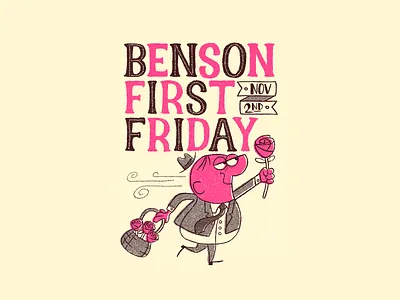 Benson First Friday Poster art artwork cartoon character character design illustration poster poster design procreate retro typography