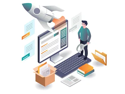 Doing a search with a flying rocket icon