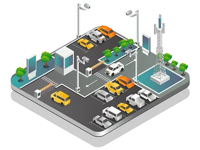 Parking lot and cctv with communication tower outdoors