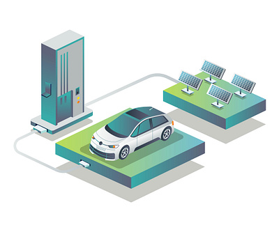 Charge the electric car from solar panels transportation