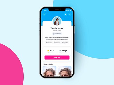 Booking process animation blue booking celebrities celebrity iphone mockup pink process profile ui