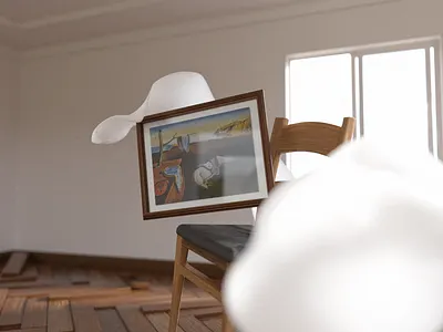 The Persistence of Memory 3d archviz blender cgi chair cloth interior painting render salvador dali wooden