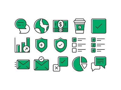 Green Icon set app branding design essentials figma icon icon set icon system iconography icons iconset illustration line outline pack packing sketch ui ux vector web