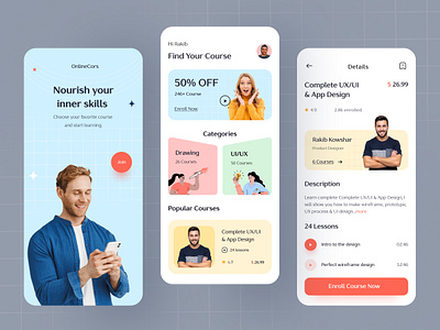 Online Course App app app design app ios course course app education app ios ios app learning app learning platform mobile mobile app mobile design online course app online education app ui uiux ux