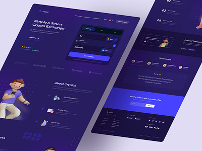 Cryptocurrency Exchange Web Platform 💰 3d 3d illustration bitcoin crypto crypto app cryptocurrency dark mode etherium exchange financial gradient landing page money money exchange purple swap