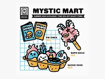 Mystic Mart #5 badge cute design cute illustration devil digital illustration eggs food grain graphic design illustration logo popsicle poster design procreate rpg stamp summer typography vector vector design