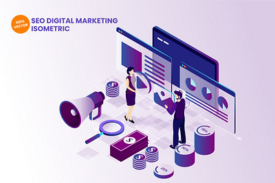 Isometric SEO Digital Marketing Illustration 2021 3d animation 3d art 3d illustration business digital engine illustration isometric marketing media online optimization promotion search search engine optimization seo social vector web