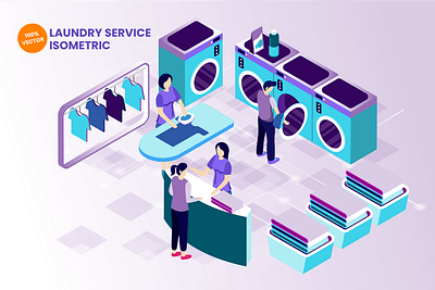 Isometric Laundry Service Vector Illustration 3d animation 3d art 3d illustration app business concept conceptual design illustration isometric landing landing page logo page technology ui vector web design web development website