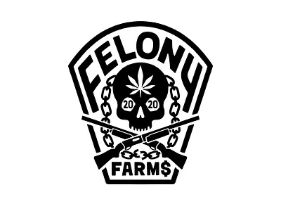 Felony Farms Logo badge cannabis chains crest farms felony guns logo shotguns skulls