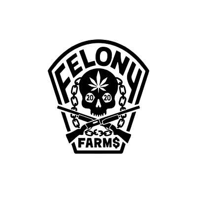 Felony Farms Logo badge cannabis chains crest farms felony guns logo shotguns skulls