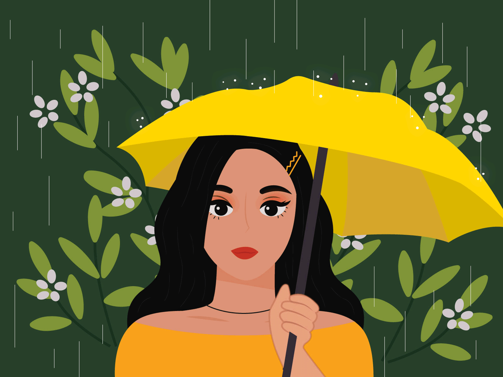 GIRL WITH YELLOW UMBRELLA art artwork characterdesign design digital illustration dribbble dribbble art flat girl graphic design hireme illustration illustrator motionrain ui