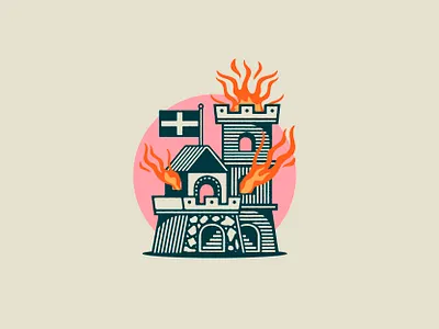 Kernow Inferno art badge castle design drawing fire graphic design illustration