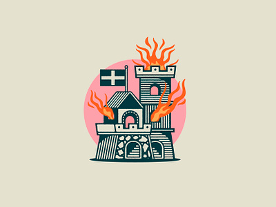 Kernow Inferno art badge castle design drawing fire graphic design illustration