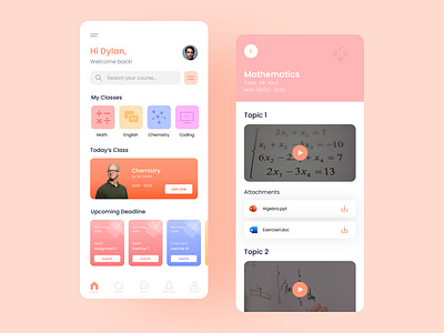 Online Class Mobile App app design ui ux