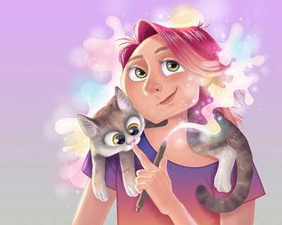 Me and my cat art artwork cartoon cartoon character cat catlover character digital illustration illustration inspiration photoshop