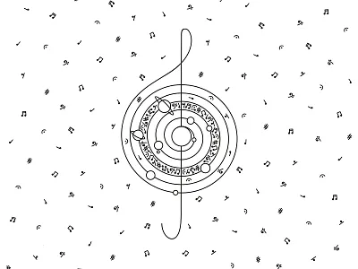 Life in Music design galaxy illustration jazz music musical orchestra planets rock solar system space treble clef vector