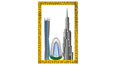 dubai artwork burj khalifa burj ul arab cayan tower city skyline design dubai graphic design illustration