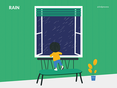 Rain 100dayschallenge 100daysofillustration curtain design flat flower home house illustration illustrator kid nature photoshop table vector window