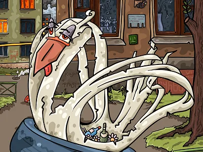 Tire Swan Gerund adobe fresco drawing illustration moscow russian swan тлен
