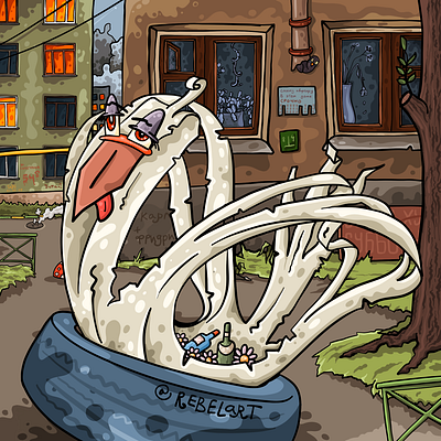 Tire Swan Gerund adobe fresco drawing illustration moscow russian swan тлен