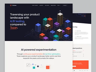 Tozan.ai - How It Works ab abtesting landing blue clean dailyui design how it works illustration landing page red startup startup website testing ui uidesign web webflow website website animation website design