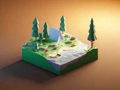 Camp Site In A Forest - low poly natural diorama 3d 3dillustration 3dmodeling blender camp camping design forest illustration isometric landscape low poly lowpoly lowpolyart nature outdoors renders river tent travel