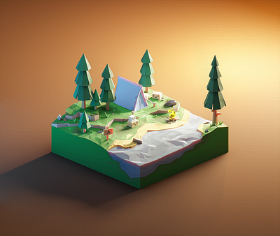 Camp Site In A Forest - low poly natural diorama 3d 3dillustration 3dmodeling blender camp camping design forest illustration isometric landscape low poly lowpoly lowpolyart nature outdoors renders river tent travel