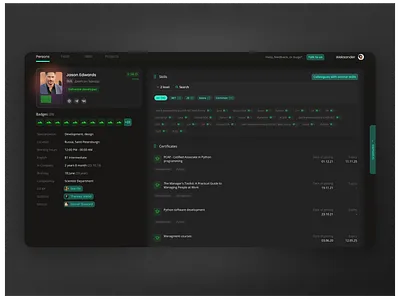 Employee profile concept dark dashboard employee figma hr management profile skills system tool ui ux uxui web
