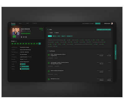 Employee profile concept dark dashboard employee figma hr management profile skills system tool ui ux uxui web