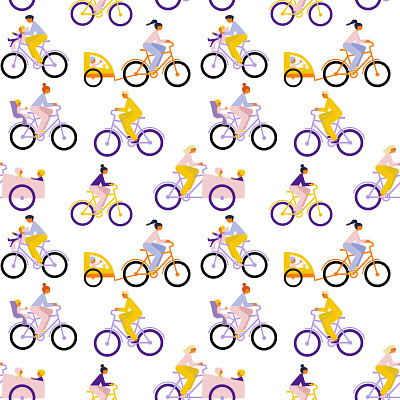 Bikers pattern bakfiets bicycle bike biker canva cargo cargobike children cycle design element flat geometric illustration pattern people riding transport vector