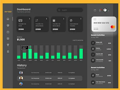BIlls and payments dashboard dark ui desktop