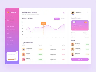 Transaction and Wallet management Dashboard 3d bank card chart clean dashboard financial fintech graph illustration money profile purple transaction uiux web design website