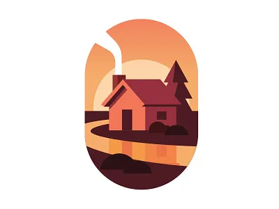 Fresh coffee cabin camping illustration river sunrise