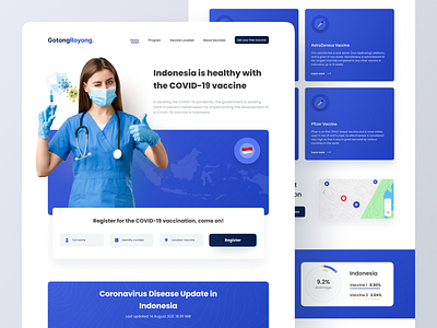 GotongRoyong - Vaccination Website Concept app clean corona corona virus covid19 design health interface landing page landingpage minimal mobile pandemic ui uiux ux vaccine web webdesign website design