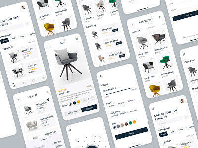 Furniture Shop E-Commerce App android app app design application best app chair clean furniture i phone ios kit minilam mobile online popular project shop ui ux website