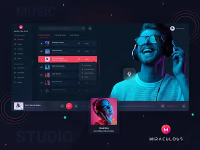Miraculous - Music web app (Dark Version) animation audio branding music store template radio website template