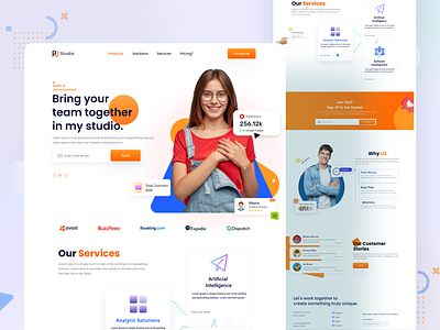 Bring your team together in my studio landing page design. branding business website creative design digital agency home page design homepage interface landing page popular design saas startup team ui design website design