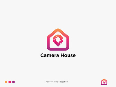 Camera House Logo Design abstract brand identity branding camera logo creative design gradient logo house icon illustration lens location logo logo design logo trends 20211 minimalist logo modern logo photography logo production house vector