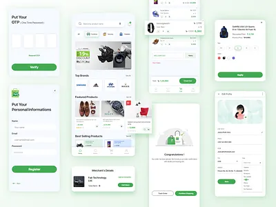FairMart e-commerce application app cart colorful e commerce gorcery green design home screen login minimal app mobile app ui design online store product details profile register shopping store trendy design ui user experience explpration ux