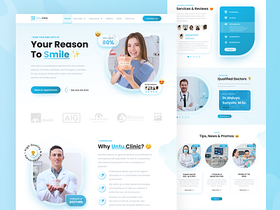 Untu Dental Clinic Landing Page blue clean clean design clinic dental doctor header health healthcare homepage hospital landing page modern oww ui uiux ux web design website