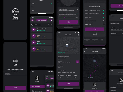 Get - Food Delivery App UI android app design app ui dark delivery food food delivery get ios uiux